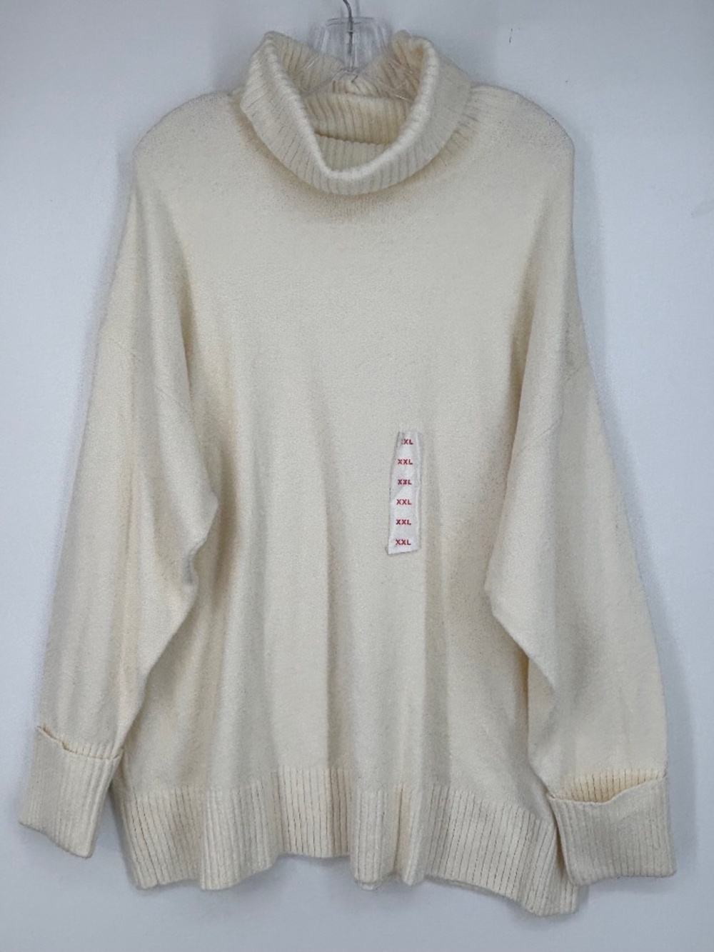 Old Navy Womens XXL Pullover Sweater Cream Mid Weight Ribbed Cowl Neck Long Slv